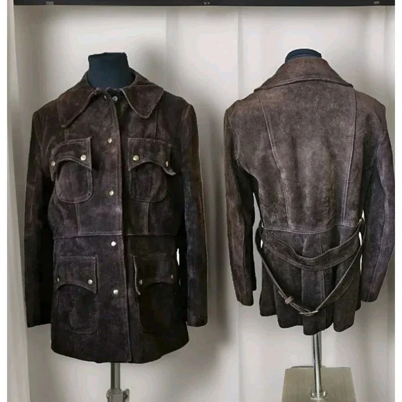 Montgomery Ward suede Heavy leather Sherpa Lined‎ Coat Vintage - Picture 14 of 14